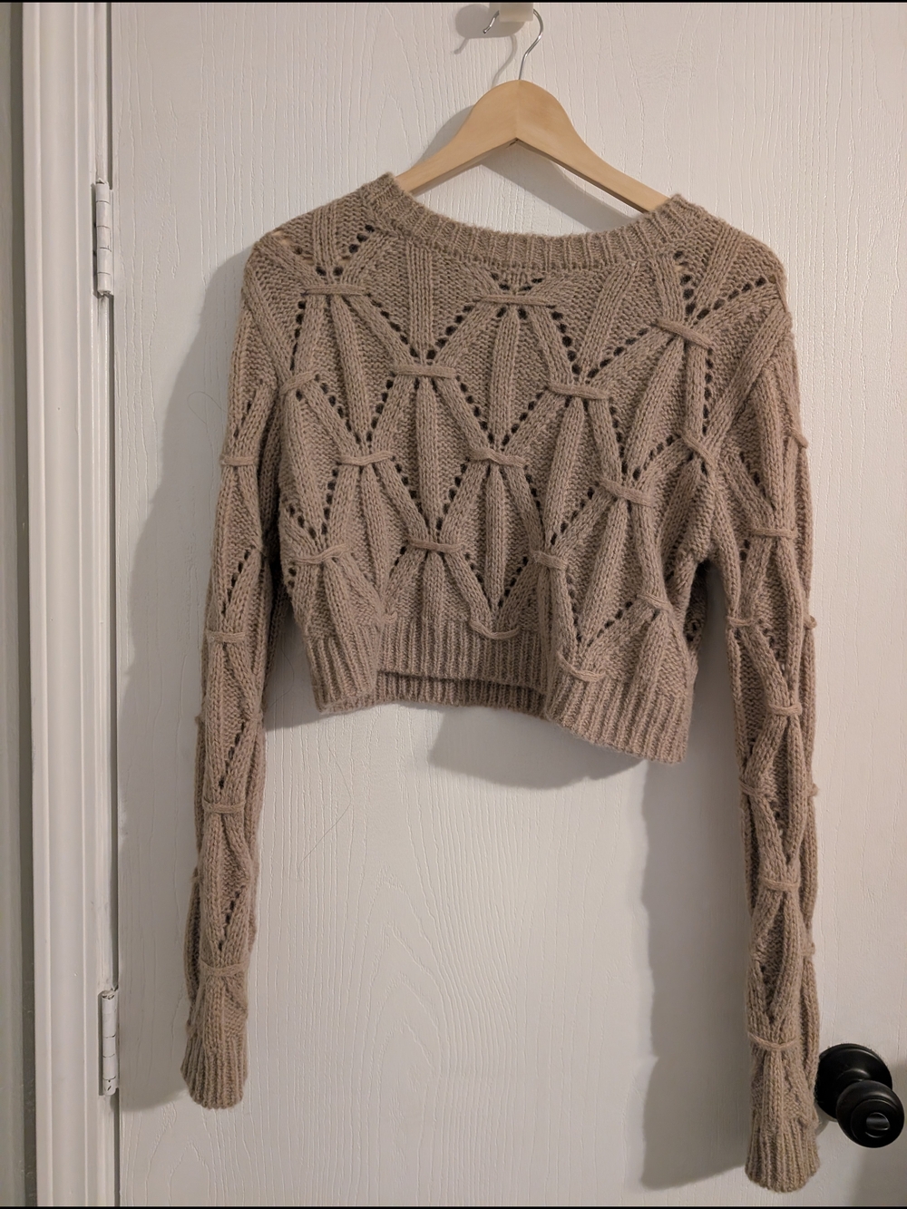Forever 21 Taupe Open-Knit Cropped Sweater